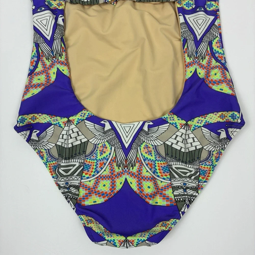 Mara Hoffman Swimsuit One Piece Sz M Purple Colorful Novelty Print Designer - Picture 5 of 8